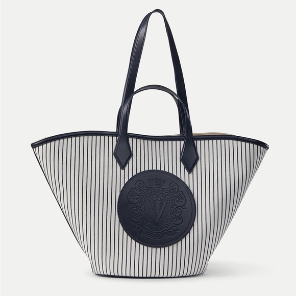 Veronica Beard Large Crest Tote in Navy Stripe - Picture 1 of 9